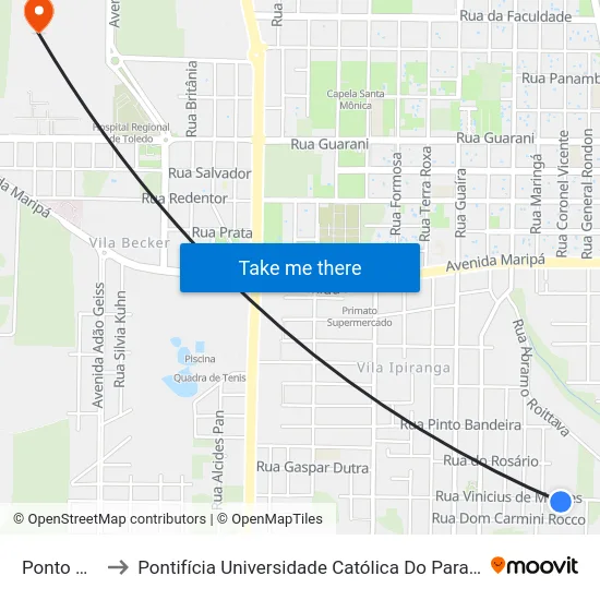 Ponto Do Mato to Pontifícia Universidade Católica Do Paraná Pucpr - Campus Toledo map
