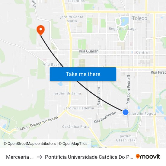 Mercearia Dall Bosco to Pontifícia Universidade Católica Do Paraná Pucpr - Campus Toledo map