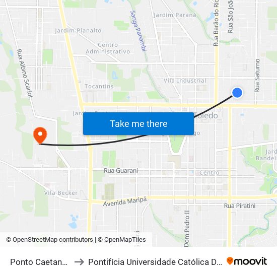 Ponto  Caetano Severino Perin to Pontifícia Universidade Católica Do Paraná Pucpr - Campus Toledo map