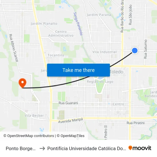 Ponto Borges De Medeiros to Pontifícia Universidade Católica Do Paraná Pucpr - Campus Toledo map