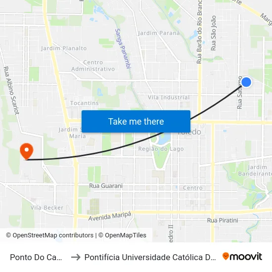 Ponto Do Campo De Futebol to Pontifícia Universidade Católica Do Paraná Pucpr - Campus Toledo map