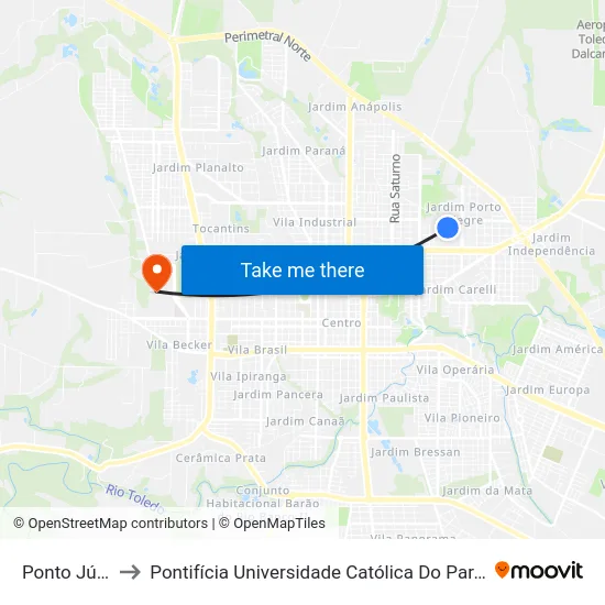 Ponto Júlio Verne to Pontifícia Universidade Católica Do Paraná Pucpr - Campus Toledo map
