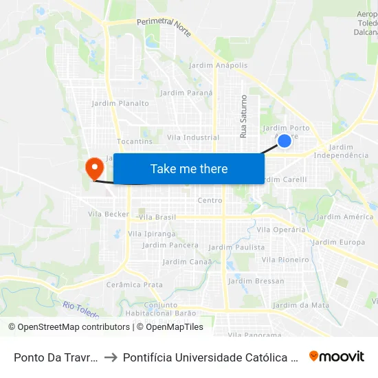 Ponto Da Travressa Da Avenida to Pontifícia Universidade Católica Do Paraná Pucpr - Campus Toledo map