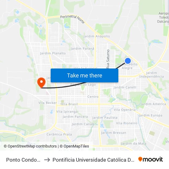 Ponto Condomínio Passarini to Pontifícia Universidade Católica Do Paraná Pucpr - Campus Toledo map