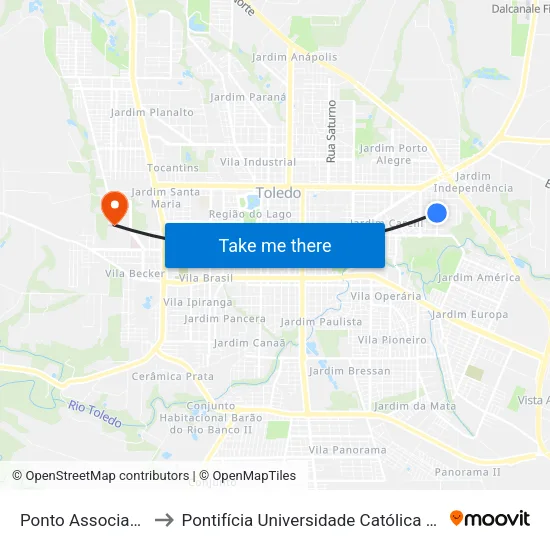 Ponto Associação Do Concórdia to Pontifícia Universidade Católica Do Paraná Pucpr - Campus Toledo map