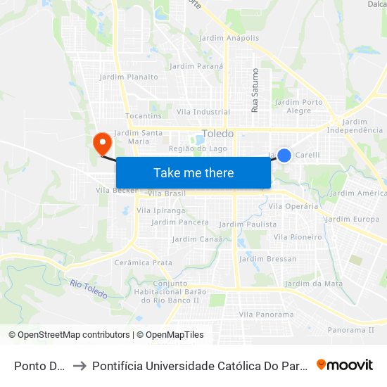 Ponto Da Ferrari to Pontifícia Universidade Católica Do Paraná Pucpr - Campus Toledo map