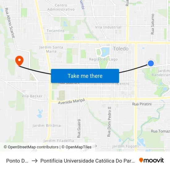 Ponto Da Havan to Pontifícia Universidade Católica Do Paraná Pucpr - Campus Toledo map
