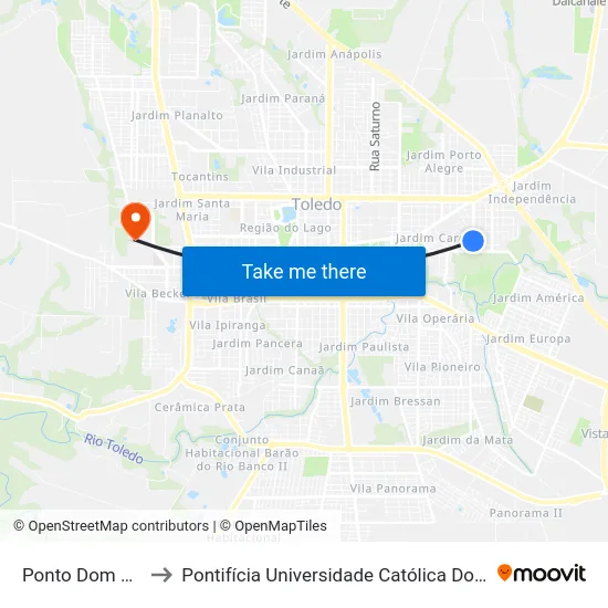 Ponto Dom Armando Círio to Pontifícia Universidade Católica Do Paraná Pucpr - Campus Toledo map