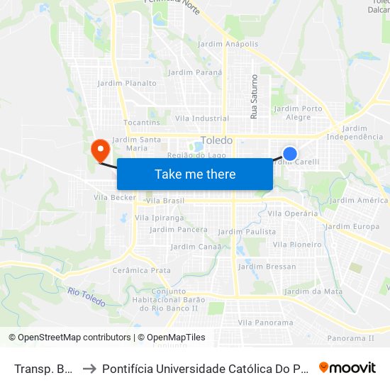 Transp. Bombonato to Pontifícia Universidade Católica Do Paraná Pucpr - Campus Toledo map