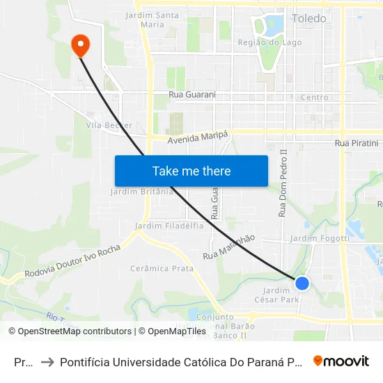 Praça to Pontifícia Universidade Católica Do Paraná Pucpr - Campus Toledo map