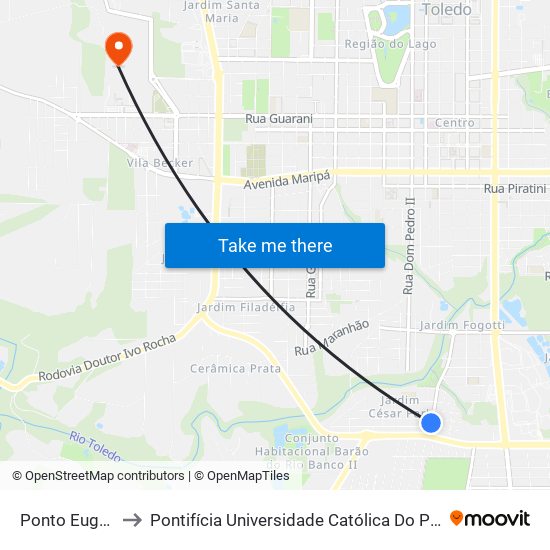 Ponto Eugênio Comin to Pontifícia Universidade Católica Do Paraná Pucpr - Campus Toledo map