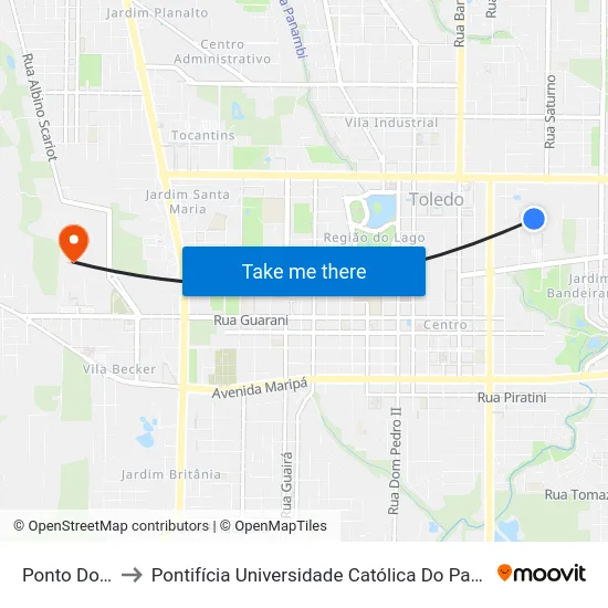 Ponto Do Toledão to Pontifícia Universidade Católica Do Paraná Pucpr - Campus Toledo map