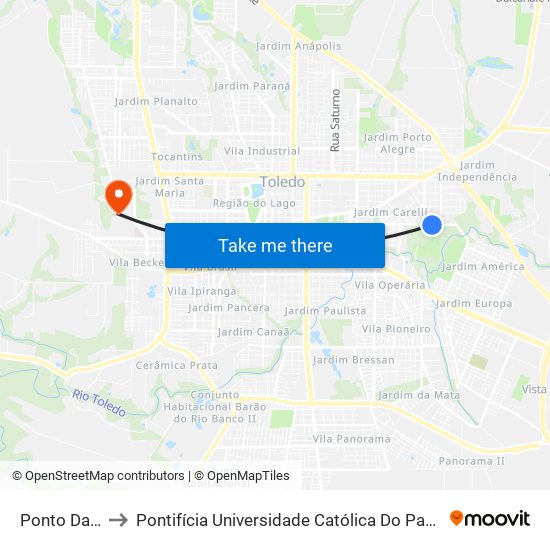 Ponto Da Baixada to Pontifícia Universidade Católica Do Paraná Pucpr - Campus Toledo map