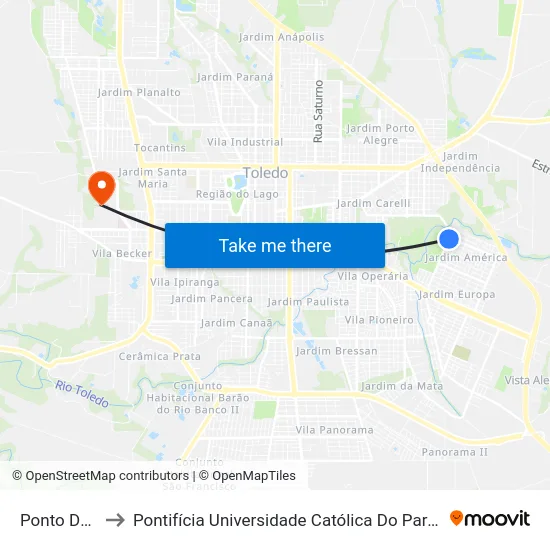 Ponto Da Creche to Pontifícia Universidade Católica Do Paraná Pucpr - Campus Toledo map