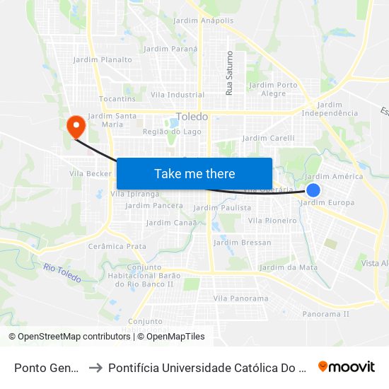 Ponto General Câmara to Pontifícia Universidade Católica Do Paraná Pucpr - Campus Toledo map