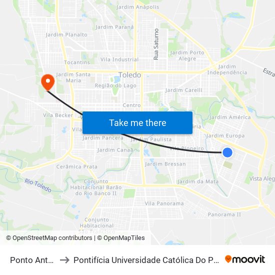 Ponto Antonio Vicari to Pontifícia Universidade Católica Do Paraná Pucpr - Campus Toledo map