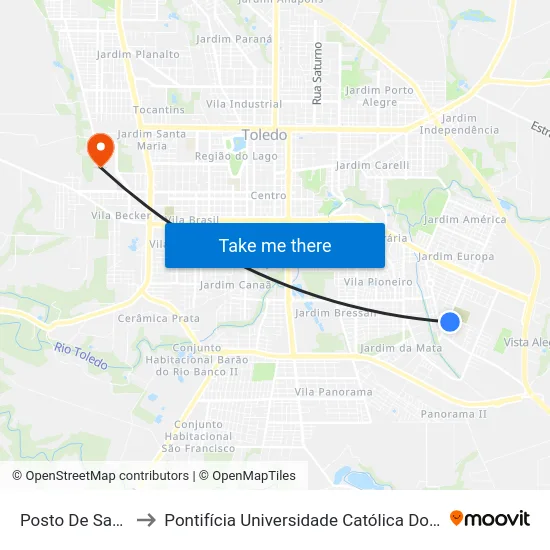 Posto De Saúde Cemitério to Pontifícia Universidade Católica Do Paraná Pucpr - Campus Toledo map