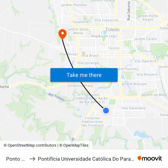 Ponto Avenida to Pontifícia Universidade Católica Do Paraná Pucpr - Campus Toledo map