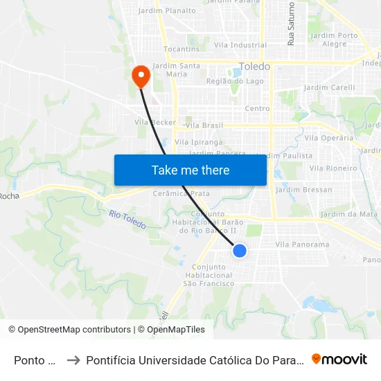 Ponto Avenida to Pontifícia Universidade Católica Do Paraná Pucpr - Campus Toledo map