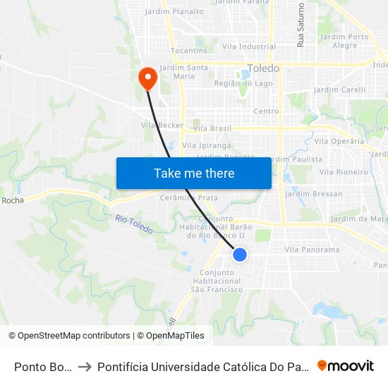 Ponto Borracharia to Pontifícia Universidade Católica Do Paraná Pucpr - Campus Toledo map