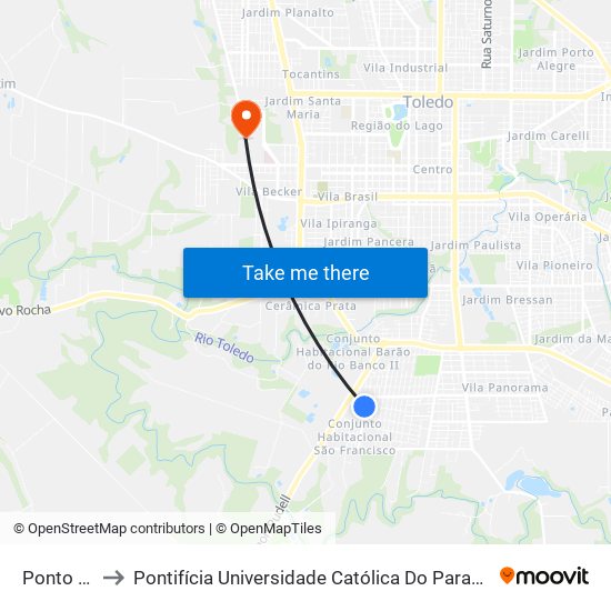 Ponto Do Bar to Pontifícia Universidade Católica Do Paraná Pucpr - Campus Toledo map