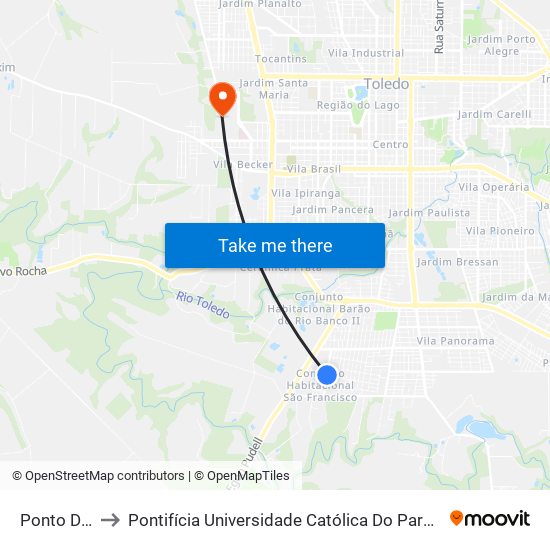 Ponto Do Koop to Pontifícia Universidade Católica Do Paraná Pucpr - Campus Toledo map