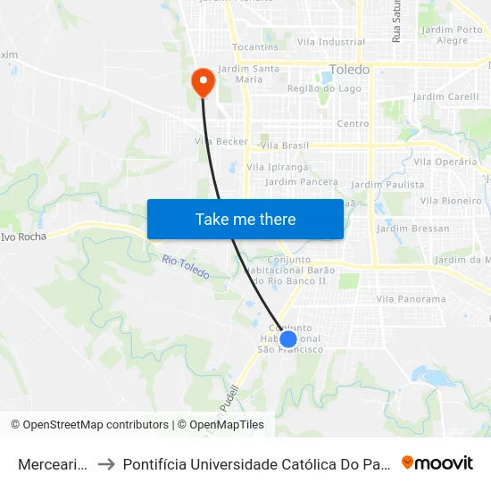 Mercearia Oliveira to Pontifícia Universidade Católica Do Paraná Pucpr - Campus Toledo map