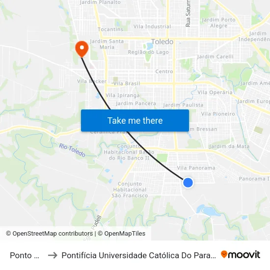 Ponto Chacará to Pontifícia Universidade Católica Do Paraná Pucpr - Campus Toledo map