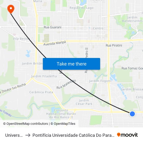 Universal Offer to Pontifícia Universidade Católica Do Paraná Pucpr - Campus Toledo map