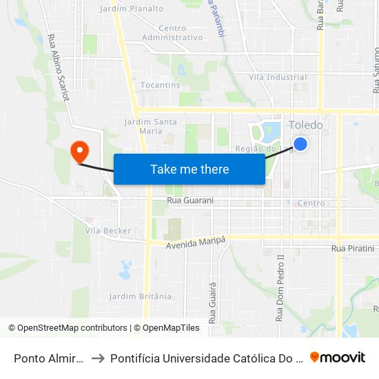 Ponto  Almirante Barroso to Pontifícia Universidade Católica Do Paraná Pucpr - Campus Toledo map