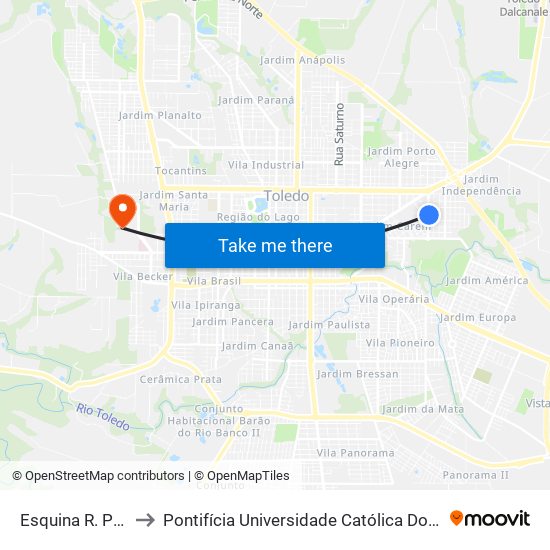 Esquina R. Pedro Rosseto to Pontifícia Universidade Católica Do Paraná Pucpr - Campus Toledo map