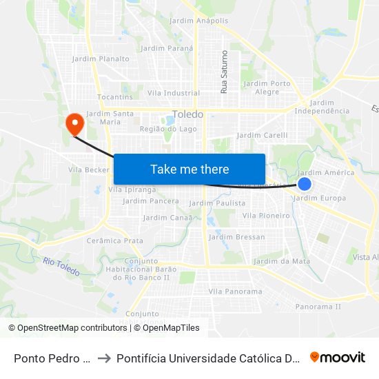 Ponto Pedro Álvares Cabral to Pontifícia Universidade Católica Do Paraná Pucpr - Campus Toledo map