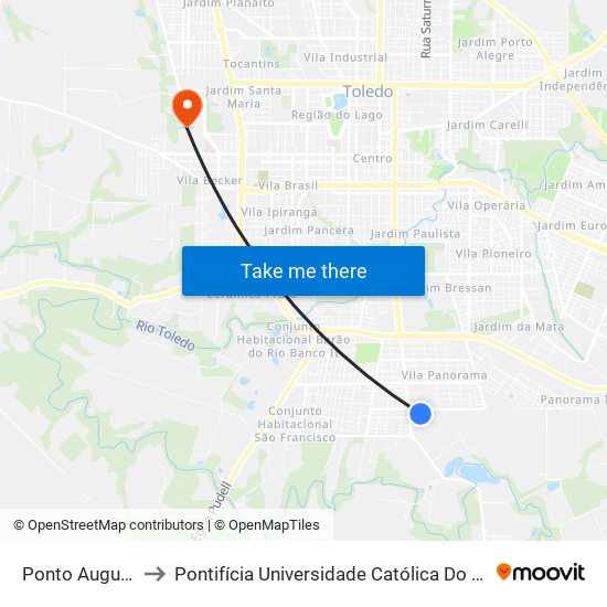 Ponto Augustinho Donin to Pontifícia Universidade Católica Do Paraná Pucpr - Campus Toledo map