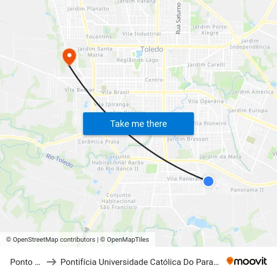 Ponto Capela to Pontifícia Universidade Católica Do Paraná Pucpr - Campus Toledo map