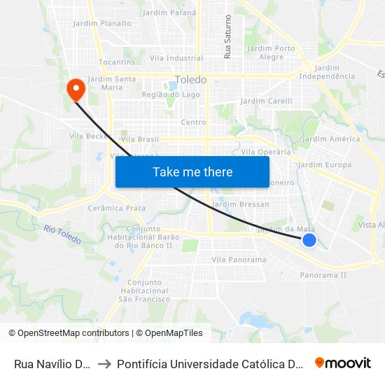 Rua Navílio Donassolo, 100 to Pontifícia Universidade Católica Do Paraná Pucpr - Campus Toledo map