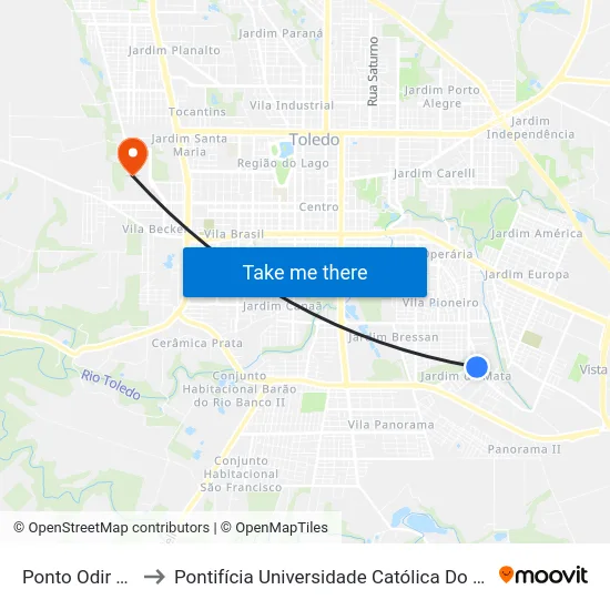 Ponto Odir Paulo Cereja to Pontifícia Universidade Católica Do Paraná Pucpr - Campus Toledo map
