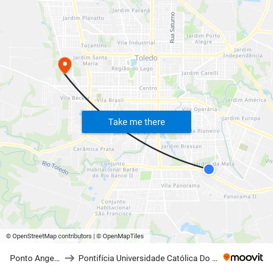 Ponto Angela De Marchi to Pontifícia Universidade Católica Do Paraná Pucpr - Campus Toledo map