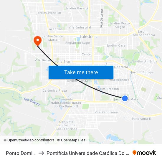 Ponto Domingos Miotto to Pontifícia Universidade Católica Do Paraná Pucpr - Campus Toledo map