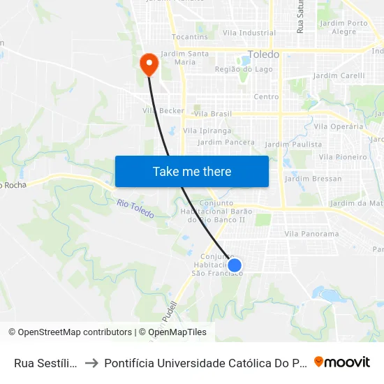 Rua Sestílio Parizotto to Pontifícia Universidade Católica Do Paraná Pucpr - Campus Toledo map