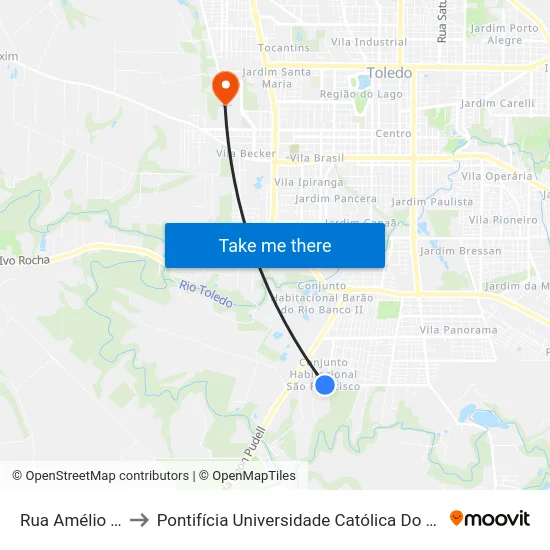 Rua Amélio Tomé, 8863 to Pontifícia Universidade Católica Do Paraná Pucpr - Campus Toledo map