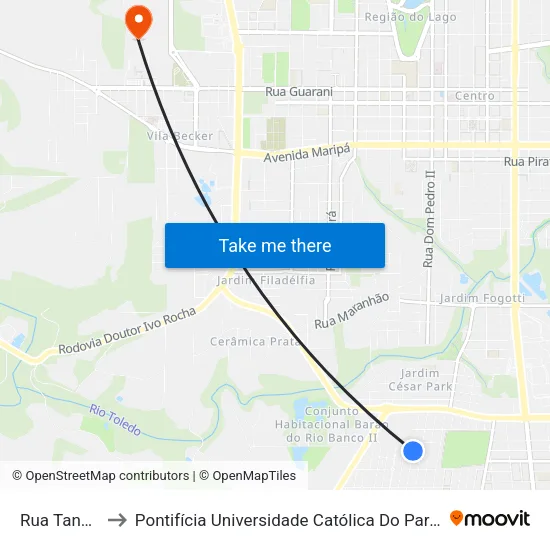 Rua Tangará, 420 to Pontifícia Universidade Católica Do Paraná Pucpr - Campus Toledo map