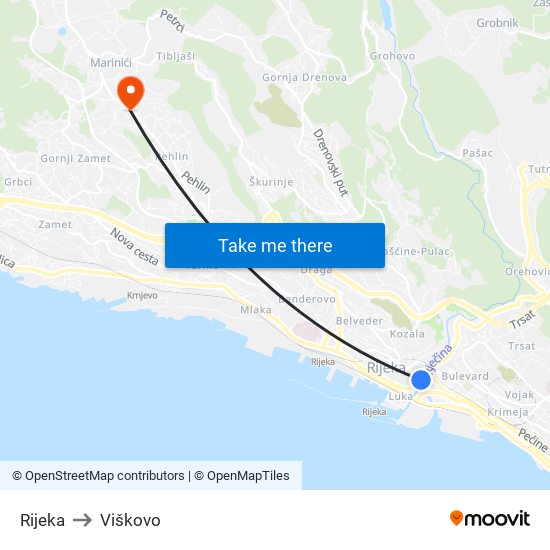 Rijeka to Viškovo map