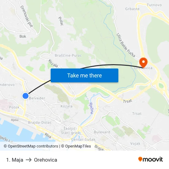 1. Maja to Orehovica map
