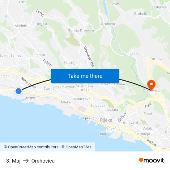 3. Maj to Orehovica map