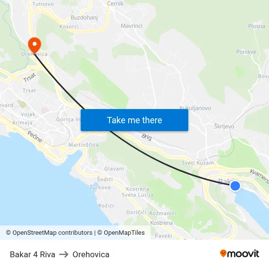 Bakar 4 Riva to Orehovica map