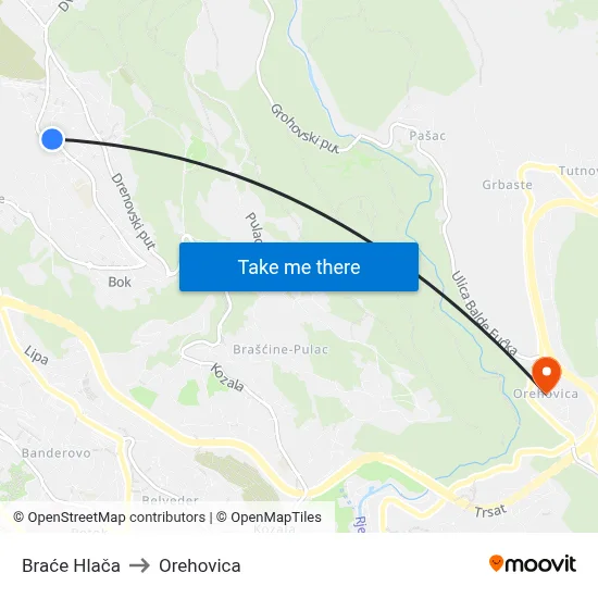 Braće Hlača to Orehovica map
