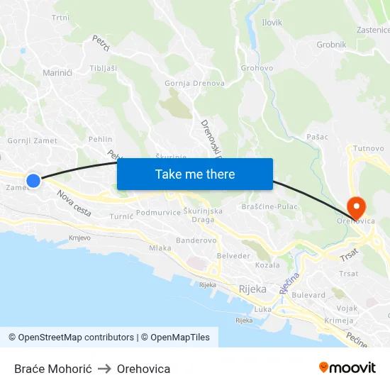Braće Mohorić to Orehovica map
