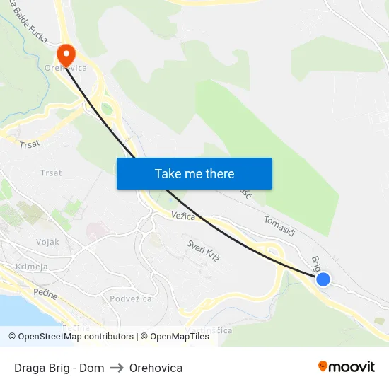 Draga Brig - Dom to Orehovica map
