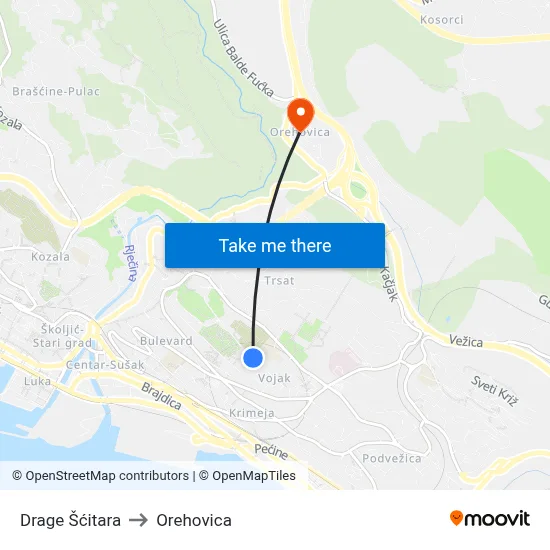 Drage Šćitara to Orehovica map