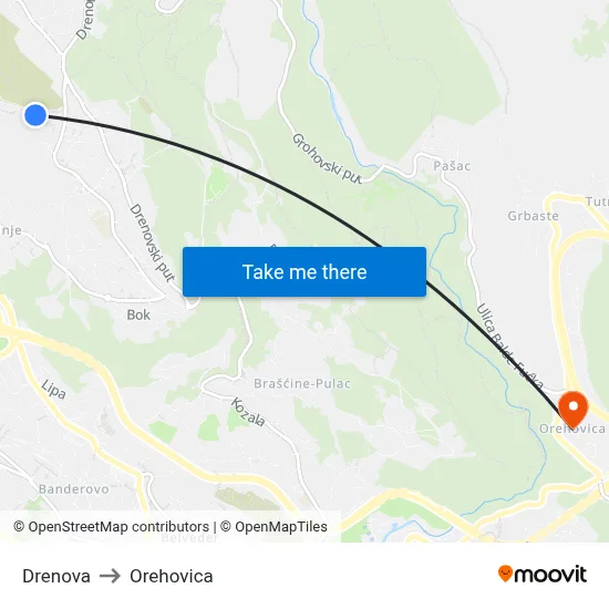 Drenova to Orehovica map